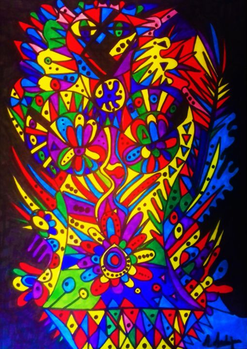 Drawing titled "Les Mystères de la…" by Angélique Andujar, Original Art, Marker