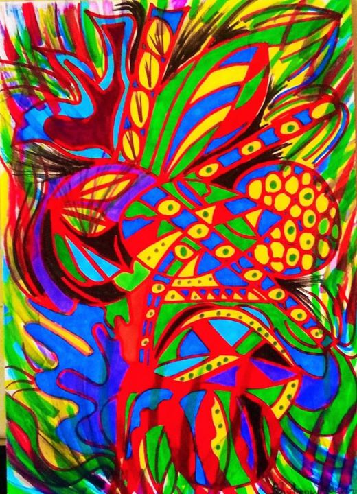 Drawing titled "Floraison" by Angélique Andujar, Original Art, Marker