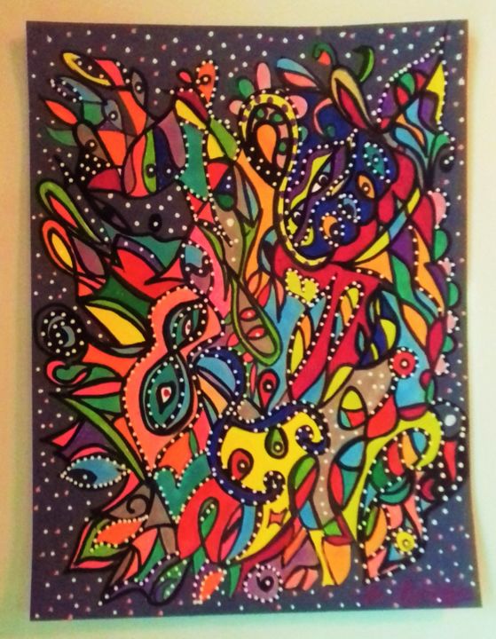 Drawing titled "Bas les Masques" by Angélique Andujar, Original Art, Acrylic
