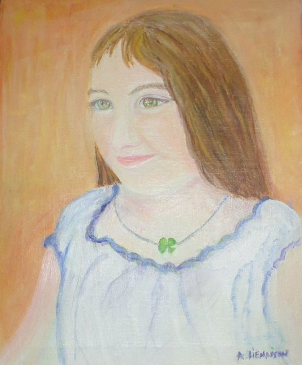 Painting titled "Fillette à la blous…" by Angeline Seren Lienasson, Original Artwork, Oil