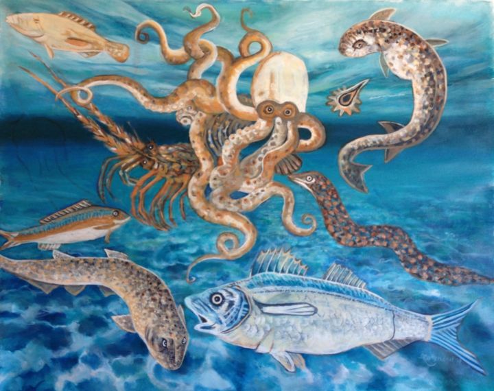Ζωγραφική με τίτλο "De mooie onderwater…" από Angeline Rosendaal, Αυθεντικά έργα τέχνης, Λάδι