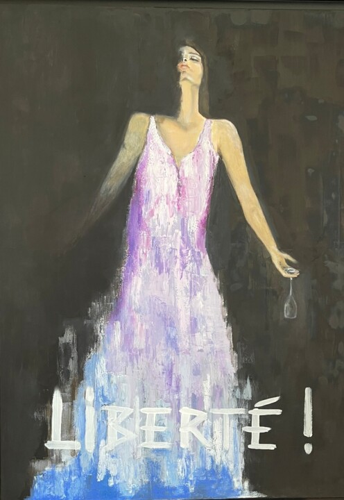 Schilderij getiteld "Liberté" door Angéline Tripet, Origineel Kunstwerk, Olie Gemonteerd op Frame voor houten brancard