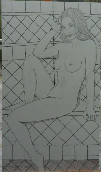 Drawing titled "Femme Nue Dans La S…" by Angelino Campigotto, Original Artwork, Pencil
