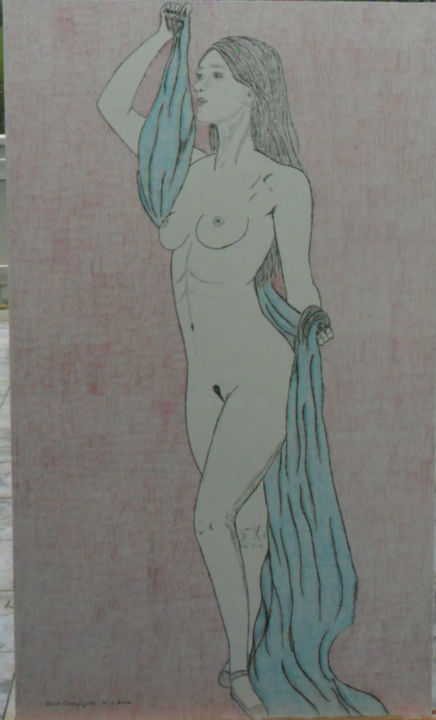 Drawing titled "Femme Nue" by Angelino Campigotto, Original Artwork, Pencil