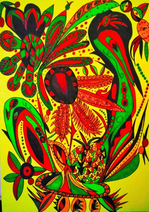 Dessin intitulée "tropical!" par Angélique Andujar, Œuvre d'art originale, Marqueur