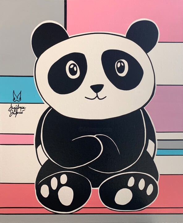 Malerei mit dem Titel "Panda Doudou Câlin" von Angélique Dufossé, Original-Kunstwerk, Acryl