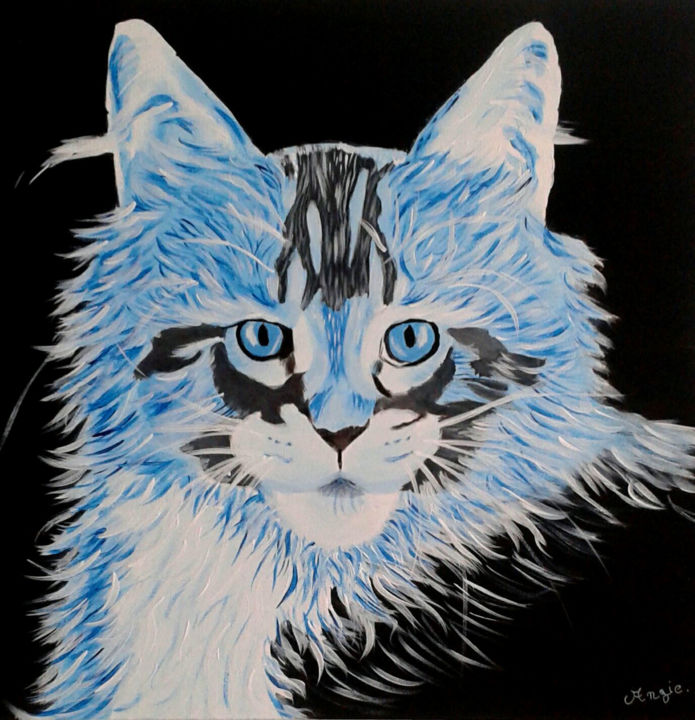 Painting titled "chat" by Angie., Original Artwork