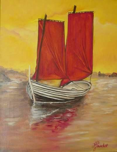 Painting titled "Golden boat" by Angeliquejeannin, Original Artwork