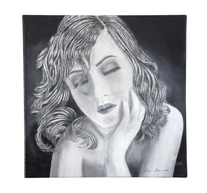 Painting titled "sweet rest : woman…" by Angelo Arcamone, Original Artwork, Oil