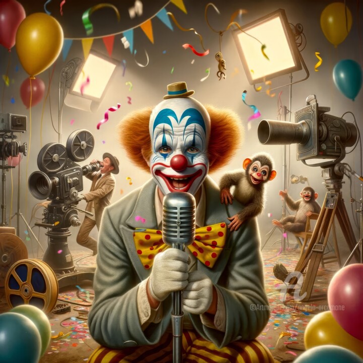 Arts numériques intitulée "The Singing Clown a…" par Angelo Arcamone, Œuvre d'art originale, Image générée par l'IA