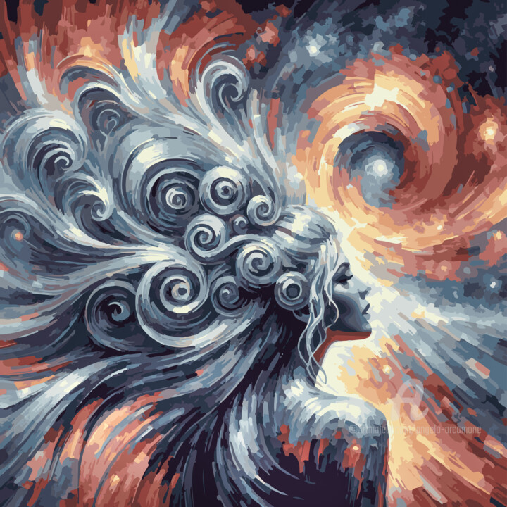 Digital Arts titled "Cosmic woman portra…" by Angelo Arcamone, Original Artwork, AI generated image