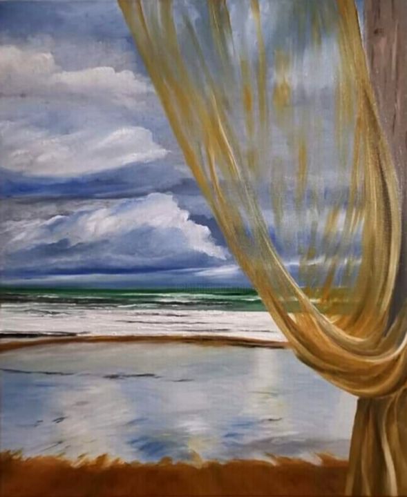 Painting titled "Finestra sul mare" by Angelo Criscione (Crian), Original Artwork, Oil