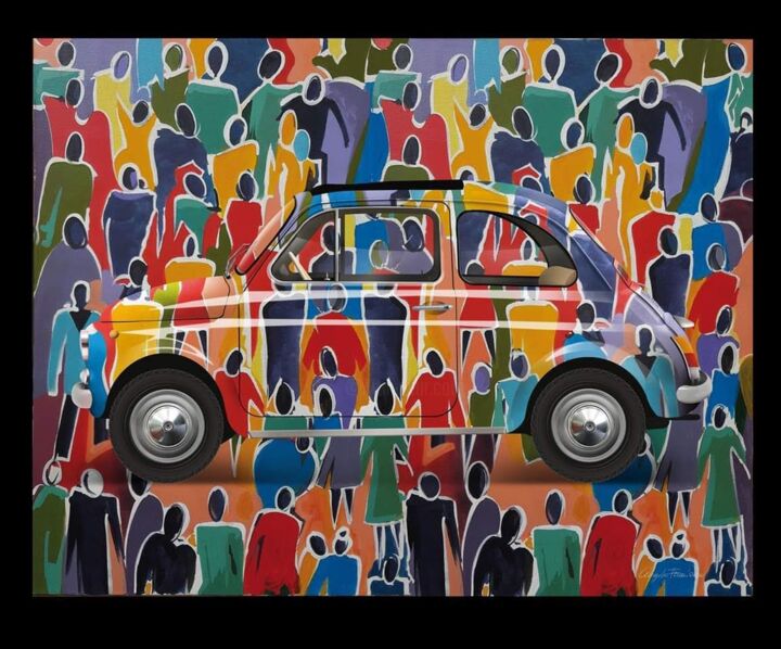 Digital Arts titled "Fiat 500 people" by Angelo Formisano, Original Artwork, Digital Painting