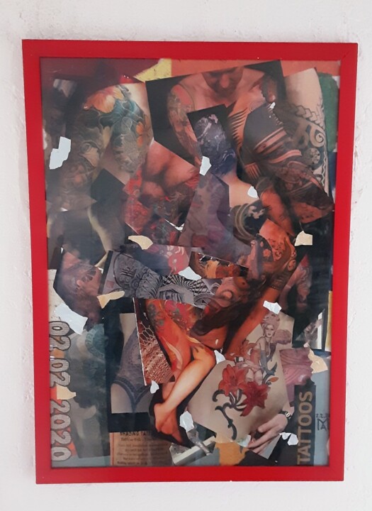 Collages titled "Tattoo Nr.1" by Angelo Marzullo, Original Artwork, Collages Mounted on Cardboard