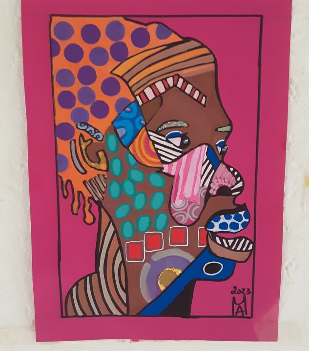 Malerei mit dem Titel "La maschera  Africa…" von Angelo Marzullo, Original-Kunstwerk, Acryl