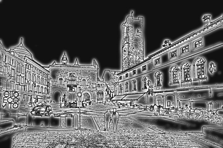 Digitale Kunst mit dem Titel "Beregamo: Piazza Ve…" von Angelo Mazzoleni, Original-Kunstwerk
