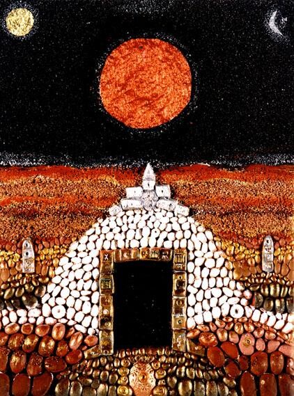 Pittura intitolato "porta della notte" da Angelo Mazzoleni, Opera d'arte originale, Olio