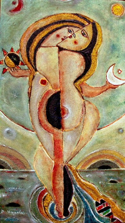 Schilderij getiteld "L'abbraccio" door Angelo Mazzoleni, Origineel Kunstwerk, Olie