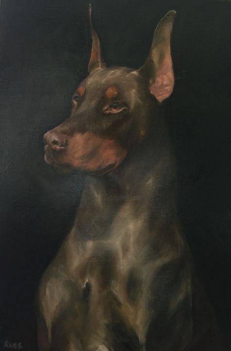 Painting titled "Hound of Shadow" by Ângelo Silva, Original Artwork, Oil
