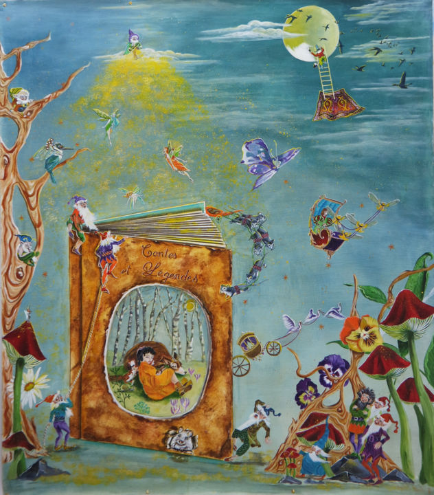 Painting titled "livre de contes" by Sylvie Mailhe Poursines, Original Artwork, Acrylic