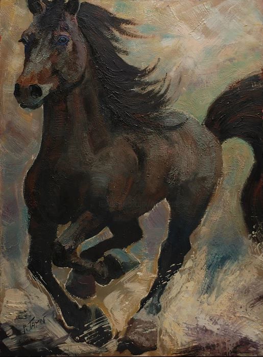 绘画 标题为“Cheval au galop” 由Philippe Jamin, 原创艺术品, 油