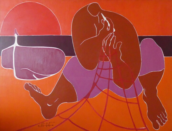 Pintura titulada "Le ravaudeur au sol…" por Philippe Jamin, Obra de arte original, Oleo Montado en Bastidor de camilla de ma…