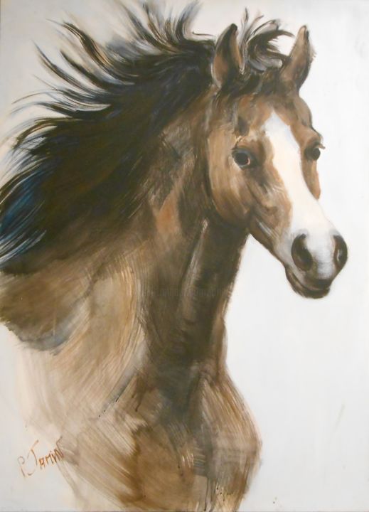 Painting titled "Le cheval insouciant" by Philippe Jamin, Original Artwork, Oil