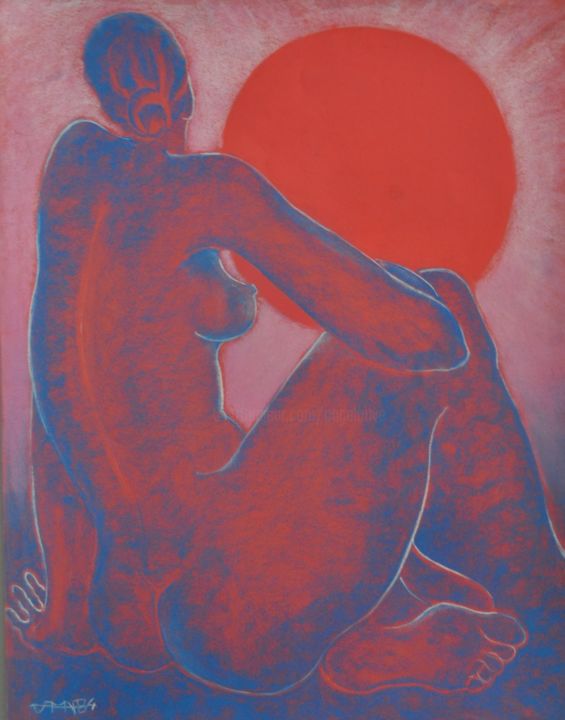 Disegno intitolato "Nu au soleil" da Philippe Jamin, Opera d'arte originale, Pastello