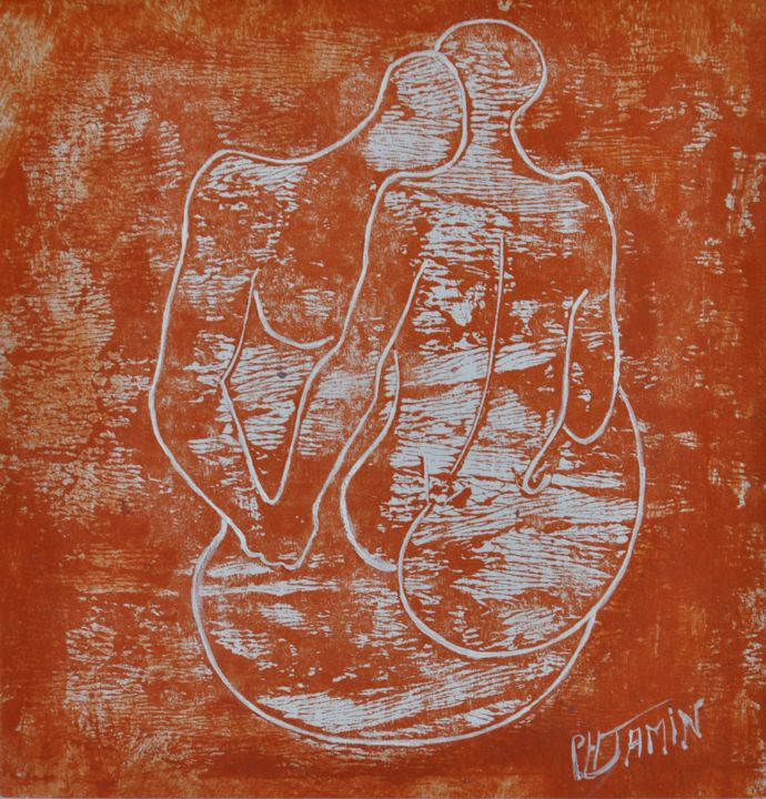 Printmaking titled "Couple passion VI" by Philippe Jamin, Original Artwork, Linocuts