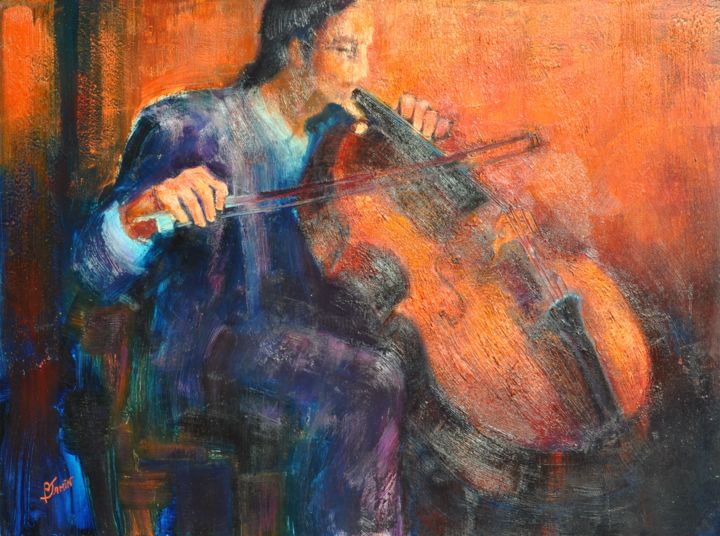 "Le violoncelliste" başlıklı Tablo Philippe Jamin tarafından, Orijinal sanat, Petrol