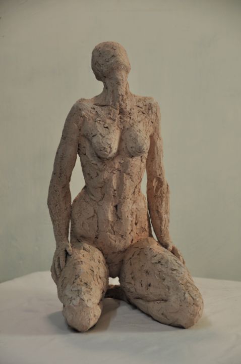 Sculpture intitulée "Contemplation lunai…" par Philippe Jamin, Œuvre d'art originale, Terre cuite