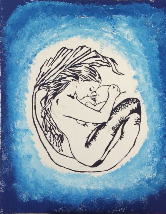 Malerei mit dem Titel "L’amour d’une mère…" von Angels Blue, Original-Kunstwerk, Acryl