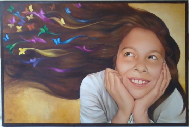 Painting titled "Thinking on you" by Angel Violeta, Original Artwork, Other
