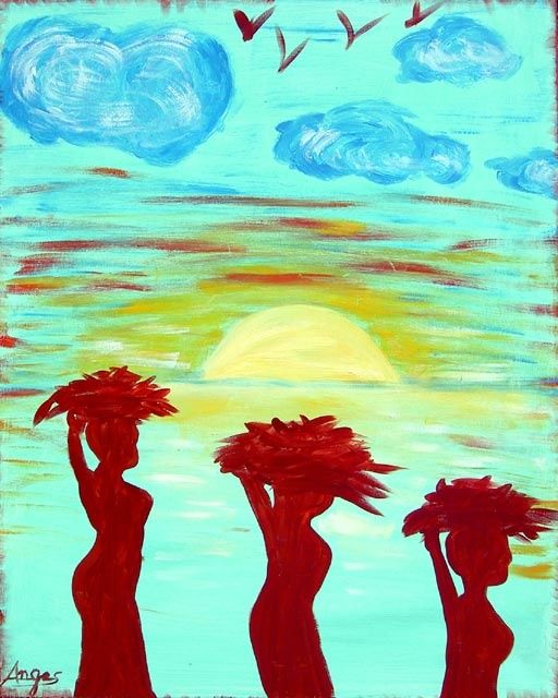 Painting titled "3 africaines." by Anges, Original Artwork