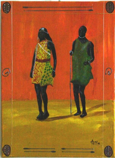 Painting titled "Deux Massaïs dansent" by Aam, Original Artwork