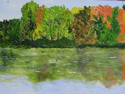 Painting titled "Reflets d'automne" by Aam, Original Artwork