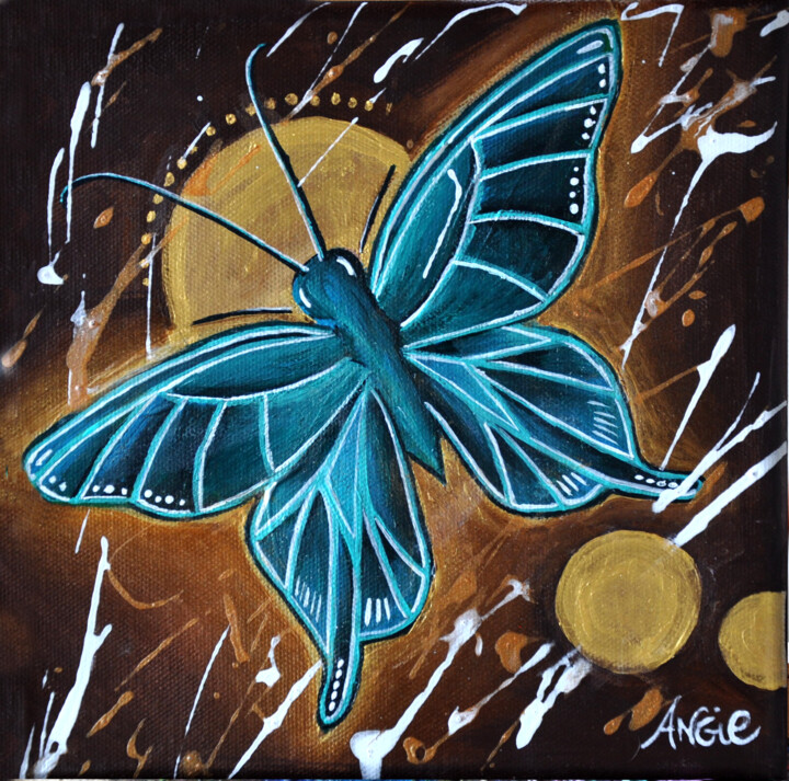 Schilderij getiteld "Butterfly" door Angie F., Origineel Kunstwerk, Acryl Gemonteerd op Frame voor houten brancard