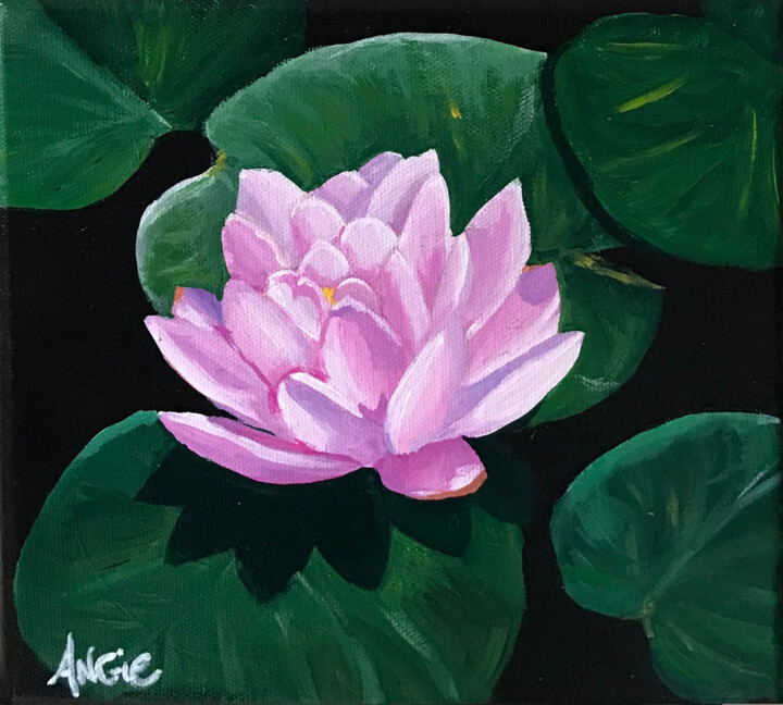 Painting titled "Fleur de lotus" by Angie F., Original Artwork, Acrylic Mounted on Wood Stretcher frame