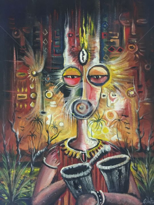 Painting titled "Local Musician" by Angu Walters, Original Artwork, Acrylic