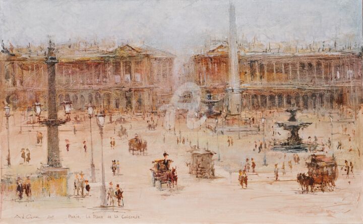 Pittura intitolato "Paris, la place de…" da Andrey Guk, Opera d'arte originale, Olio