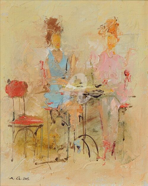 Картина под названием "Un un cafés compagn…" - Andrey Guk, Подлинное произведение искусства, Масло