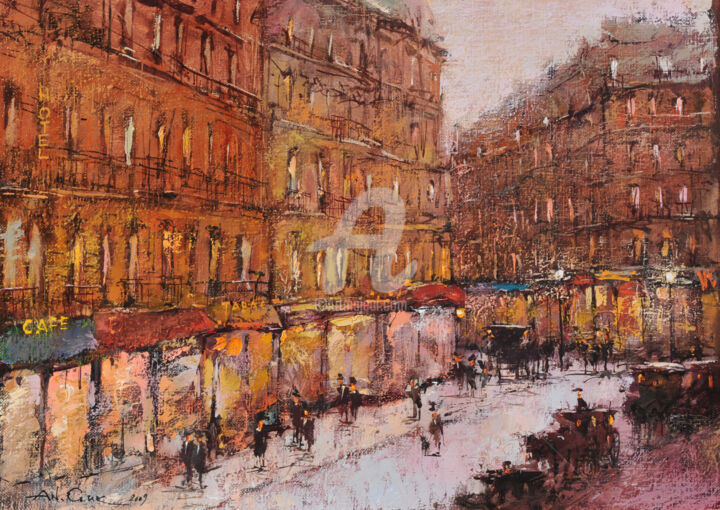 Картина под названием "Паризький вечір" - Andrey Guk, Подлинное произведение искусства, Масло