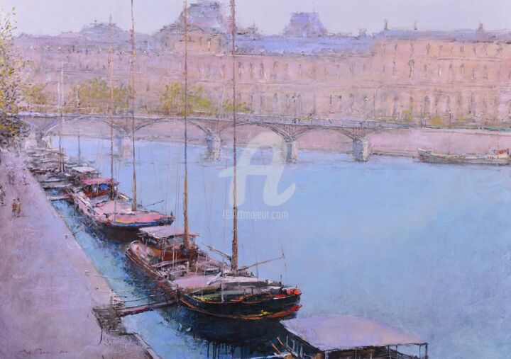 Peinture intitulée "Paris pont Arts" par Andrey Guk, Œuvre d'art originale, Huile