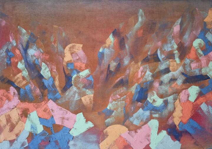 Картина под названием "Tecton 5" - Angus Lowe, Подлинное произведение искусства, Масло Установлен на Деревянная панель