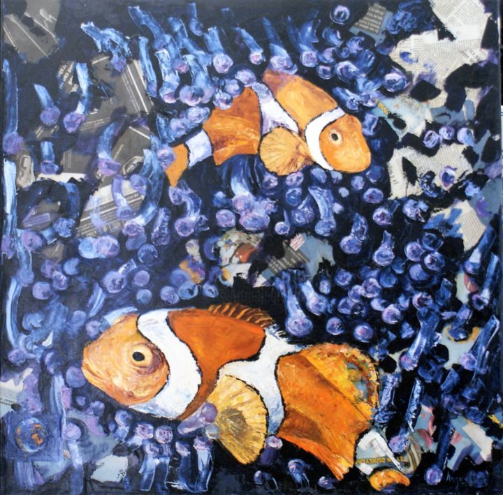 Painting titled "PECES" by Angustias De Las Cuevas Ramirez, Original Artwork, Oil