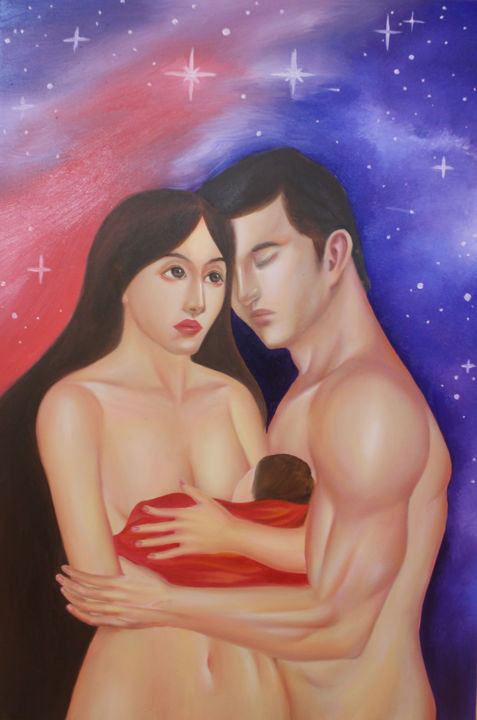 Pittura intitolato "Maya and Her Man" da Ánh Nguyễn, Opera d'arte originale, Olio