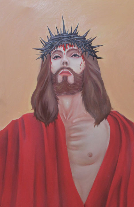 Pittura intitolato "The Christ With The…" da Ánh Nguyễn, Opera d'arte originale, Olio