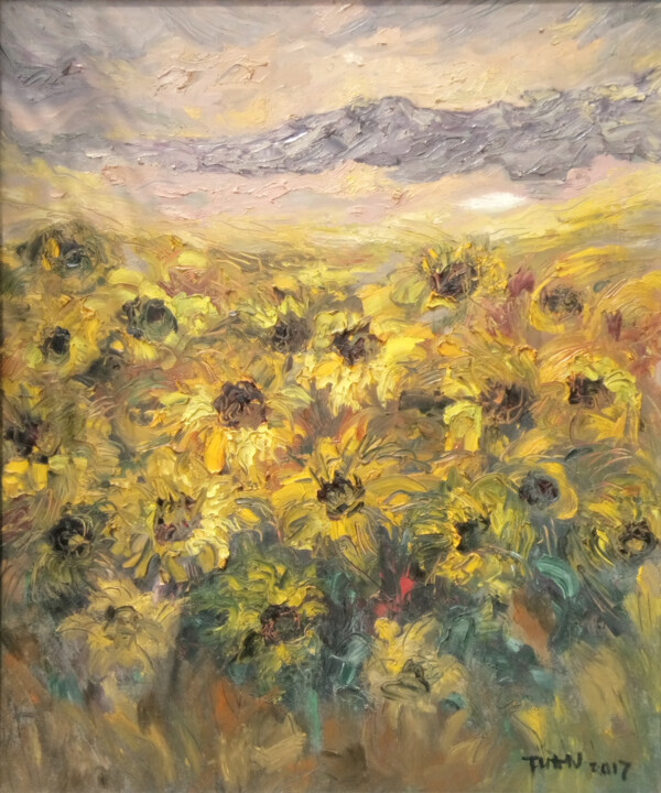 Painting titled "bright yellow color" by Anh  Tuan Le, Original Artwork, Oil