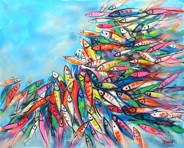 Pintura titulada "Happy fish" por Anh  Tuan Le, Obra de arte original, Acrílico