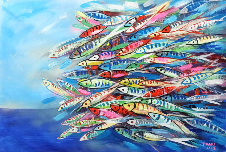 Painting titled "Happy fish 1" by Anh  Tuan Le, Original Artwork, Acrylic